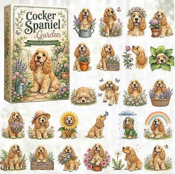 Cocker Spaniel Have-tema Julekalender Blind Box Ornament, PVC Akryl, Semi-håndlavet, Moderne Minimalistisk Stil, Størrelser A-D, Flad/3D Farve bp D 3D version
