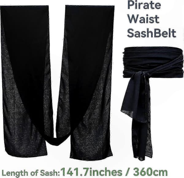 Piratkostymesett: Midjebelte og hodeplagg kompatibelt med voksne, unisex Halloween-tilbehør Black