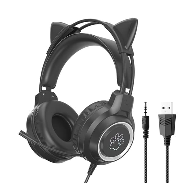 G35 Sød kat RGB hovedmonterede kablede gaming-hovedtelefoner Svart