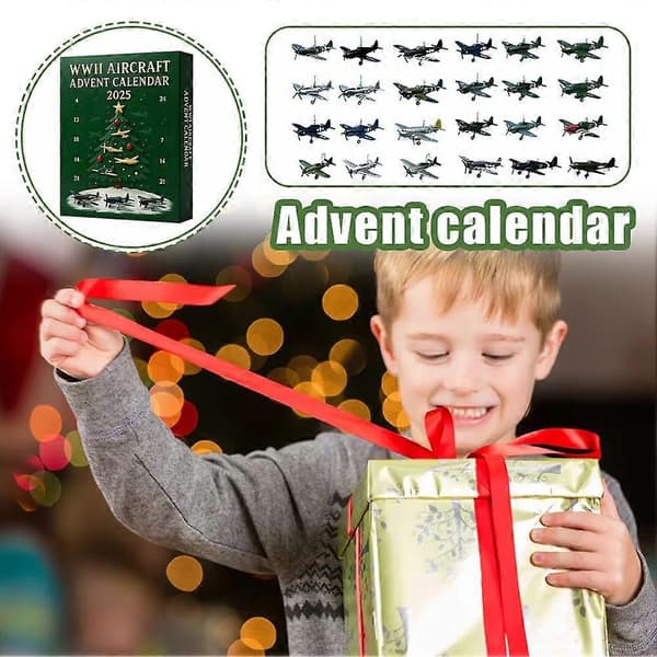 1 st 2026 Flygplan Adventskalender Julnedräkning Stridsflygplan Överraskningspresent Militärtema Akrylprydnader Samling 1set green