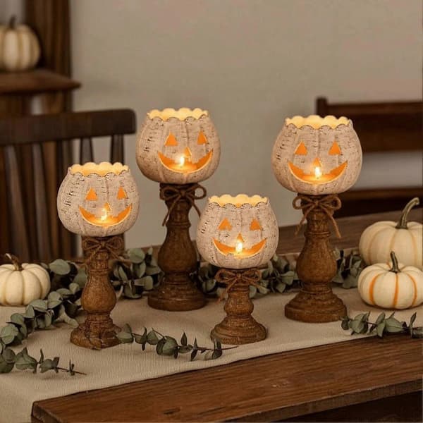 3-delt rustikt hvitt gresskar-telysholdersett – for Halloween og Thanksgiving 1 Set