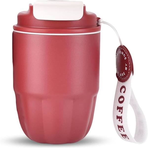 Kaffetermos, Mini Isolerad Kaffemugg, Rostfritt Stålfoder + Dubbel Pip för Drickande, Läcksäker, 320 ml Red