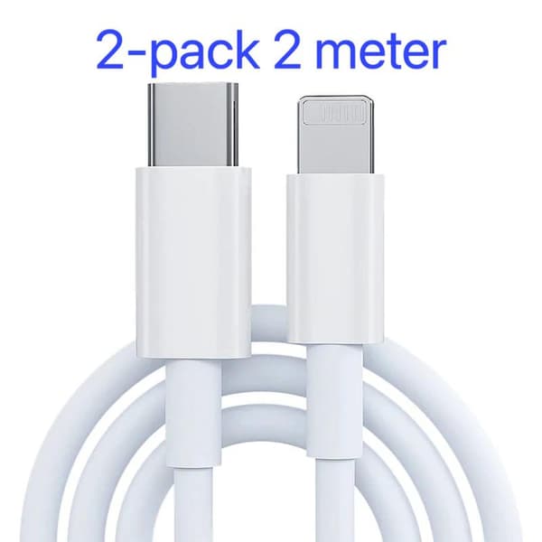 |HH| 2-pak Oplader til iPhone - USB-C - Kabel / Ledning - 20W - 2m - Hurtigoplader Hvid