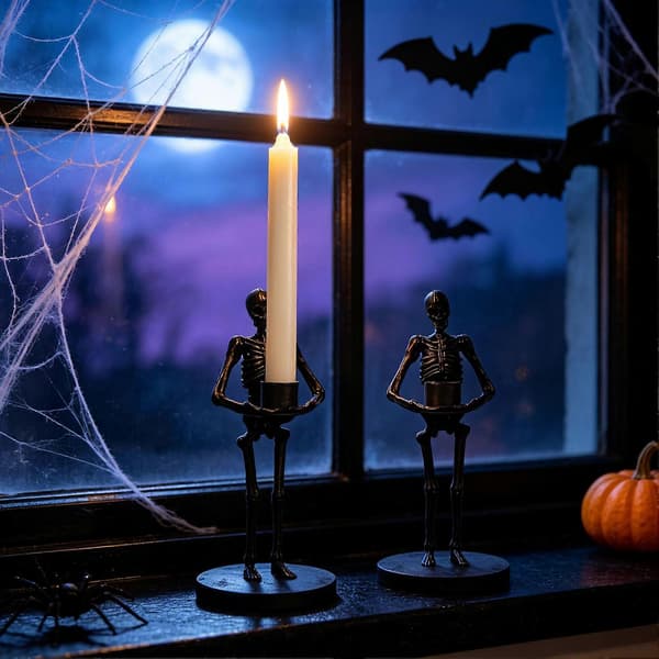 Gotisk lysestake - Skummel skjeletthånd-lysestake for kronelys - til Halloween-bordpynt A