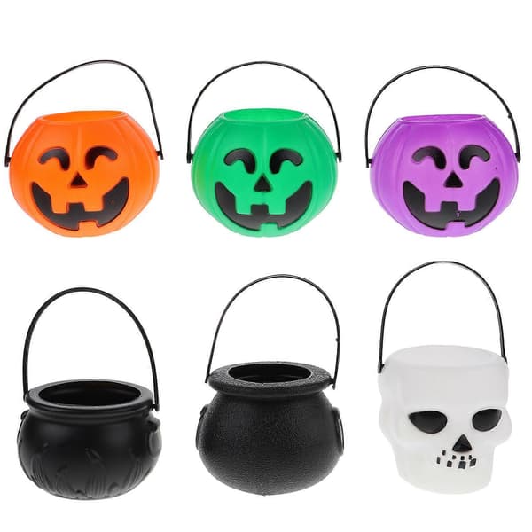 Halloween gresskarbøtte i plast til godteri, 6 stk.