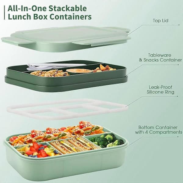 Bento Lunch Boxes, 2000 ml Large Bento Box Lunch Containers for Adults Kids, Stackable Japanese Bento Box with 8 Compartments