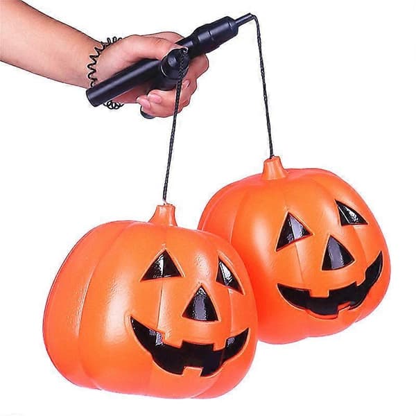 1/2 stk. bærbar græskarlantern med lys 17 cm græskerspand blinkende legetøj til børn Halloween 2pcs
