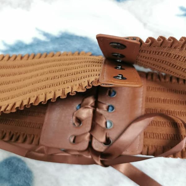 Elastisk belte med bred midje for kvinner, korsett med snøring og rosett (brun)