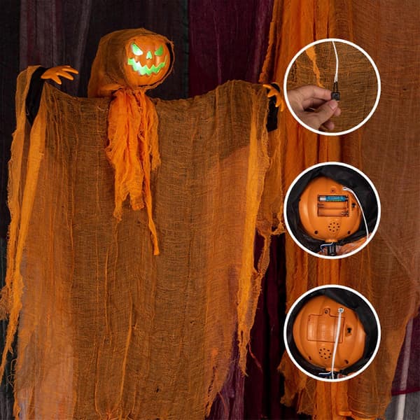 Hængende spøgelse med græskarhoved, animeret Halloween-rekvisit