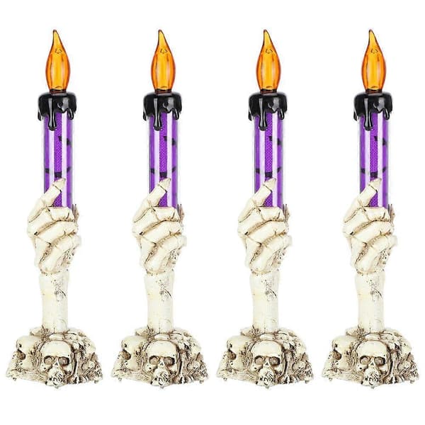 4 stk. Halloween-lysestake med simuleringsflamme og ond hånd-design for dekorasjon