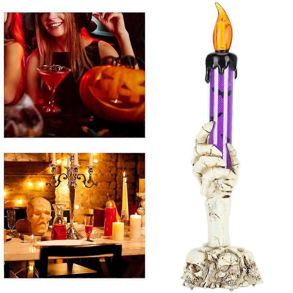 4 stk. Halloween-lysestake med simuleringsflamme og ond hånd-design for dekorasjon