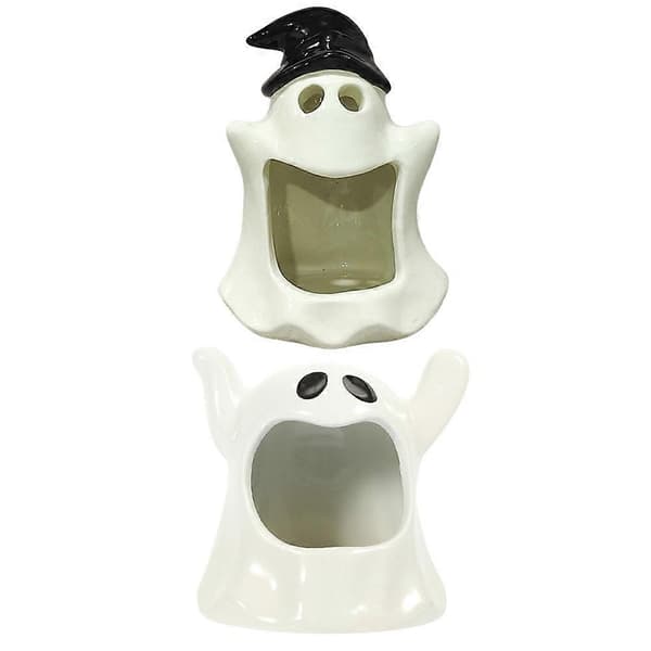 Spøkelse telysholder keramikk Halloween lysestake dekorasjon 2 stk