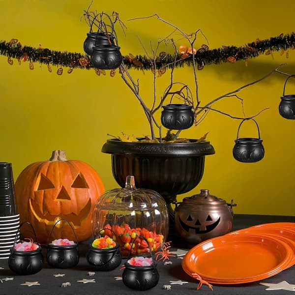 Halloween-dekorationsspand heks til opbevaring 12 stk. sort plastmateriale
