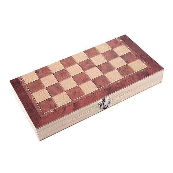 2X 3 i 1 Trä Internationellt Schackset Brädspel Resespel Schack Backgammon Dam Underhållning Brown