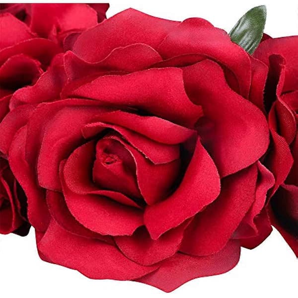 Roseblomstkrans Hodekrans Bryllup Blomsterhodebånd Boho Hodeplagg Hodebekledning Halloween Brudekostyme Tilbehør Karneval for Gotisk Fest Red