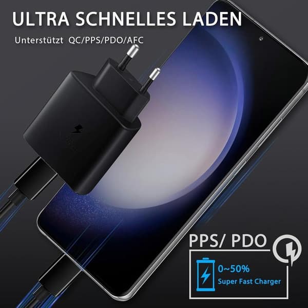 45W USB-C Hurtigoplader til Android-telefoner med Type-C-kabel til Samsung Galaxy S24 S23 S22 S21 Ultra/ A53 1PC,black 1m data cable