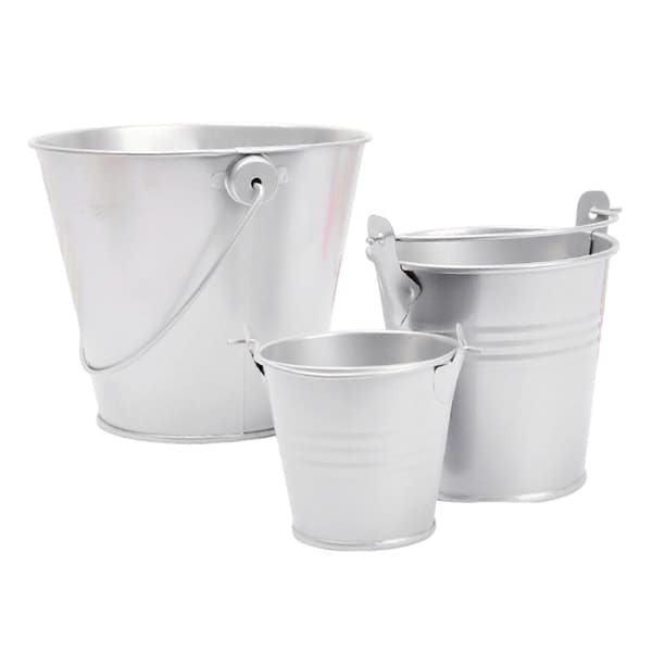 1/12 Skala Mini Plåthink 3 st med handtag för dockhus och miniatyrdekoration Silver