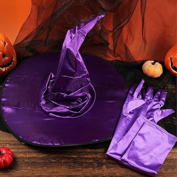 Moderigtig heksehatdragt Evig Halloweenhat Troldmand Spids Damehat til Halloweenfestligheder og Temabegivenheder black ghost gloves