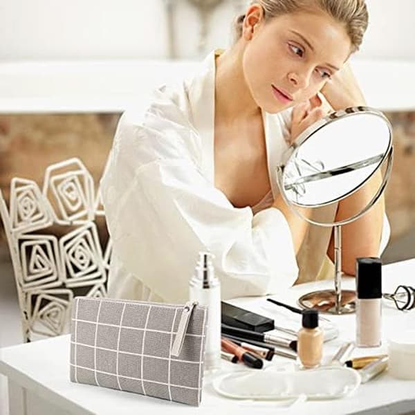 2 stk. små kosmetiktasker, multifunktionel kosmetikpose i lærred, lille lynlåspose, makeup taske, håndtasker, sød makeup P