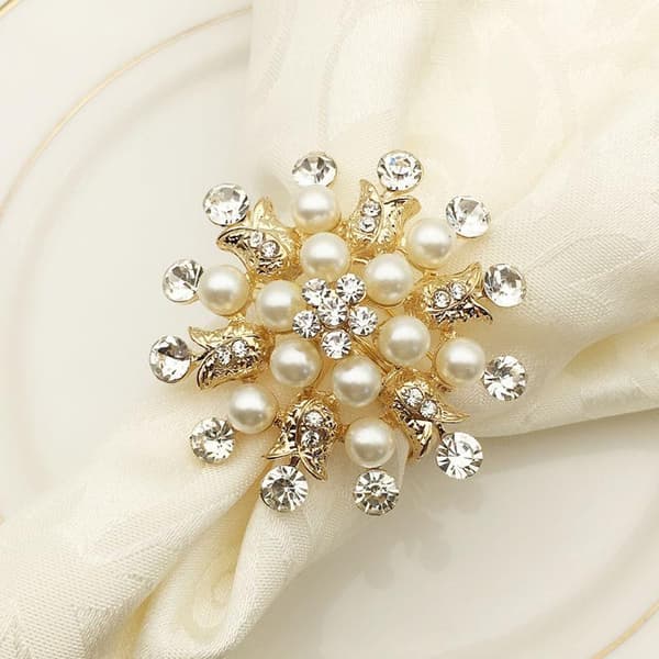 Servietringe Sæt med 12 - Blomst Perle Rhinestone Servietring H G