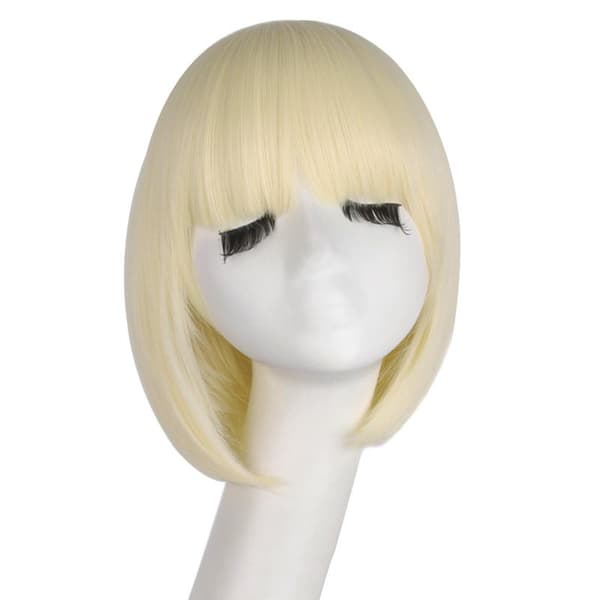 Dame kort syntetisk rett parykk (Beige)