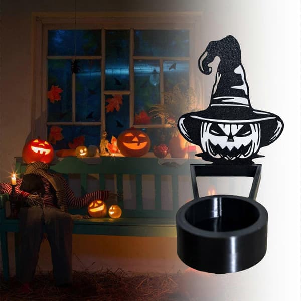 Gotisk ljåmann lysestake i plast Halloween borddekorasjon temafesttilbehør flerfarget Broom Witch Candlest