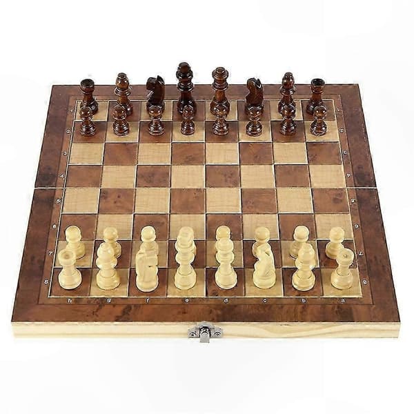 3-i-1 Vikbart Brädspel i Trä, Schack och Backgammon, 39x39cm Strategisk Bordsunderhållning