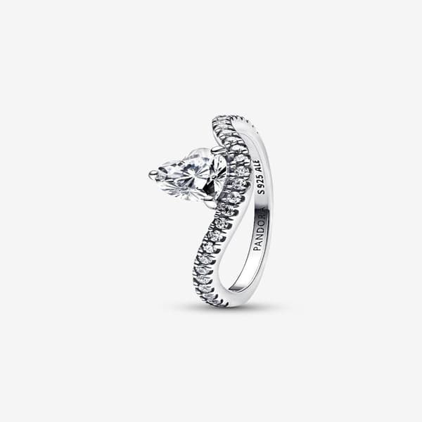 Pandora - Bølgete Pavé Hjerte Ring - Sterlingsølv Circumference: 56mm