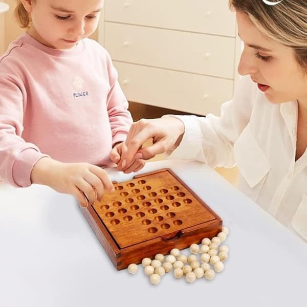Solitaire brætspil i træ - Klassisk - Kognitive brikker - Hovedfarve: Hvid
