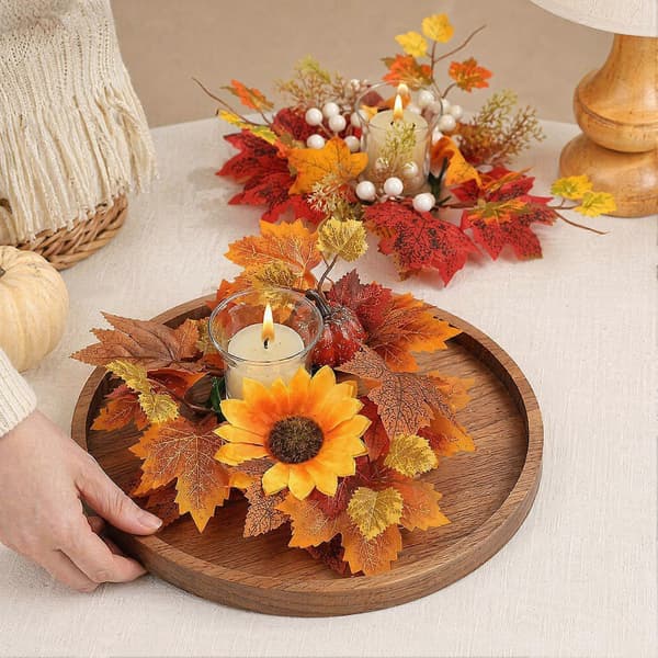 Lønneblad-lysestakering - for borddekorasjon til Thanksgiving og Halloween B