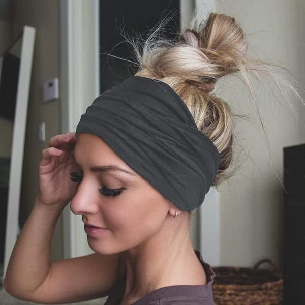 Hodebånd for kvinner, bredt pannebånd, boho-stil, sportspannebånd, yoga-hodebånd (grå)