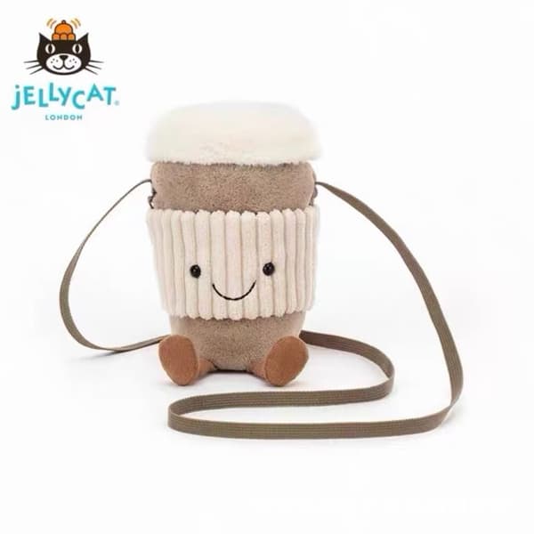 Jellycat-pehmolelu, kahvimuki, laukku Coffee cup bag