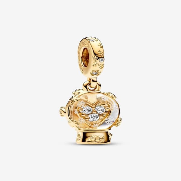 Pandora - Hjerte Snefnug Snekugle Charm - 14k guldbelægning
