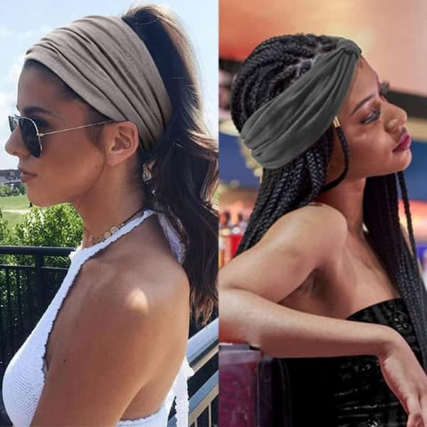Hodebånd for kvinner, bredt pannebånd, boho-stil, sportspannebånd, yoga-hodebånd (grå)