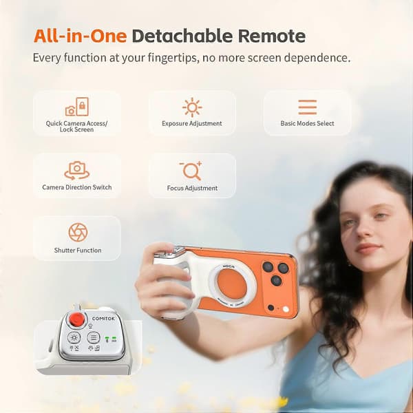 COMITOK Magnetic Phone Camera Hand Grip with Remote Control Photography Handle Stabilizer Holder