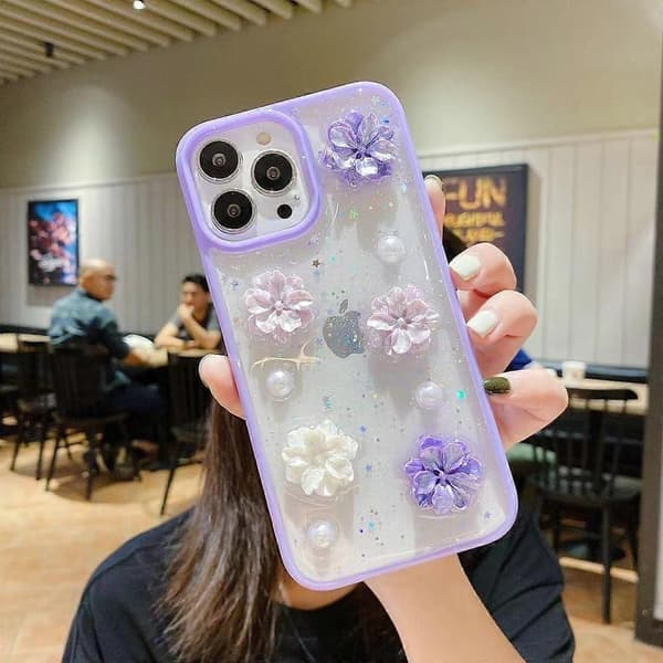 iPhone 12 mini 3D Ruusuke Kukkia Glitter Epoxy TPU Puhelinkotelo