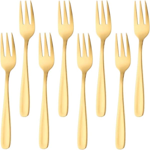 Kakegaffel i rustfritt stål, 3 pinner, fruktgaffel, 8 stk for bryllup