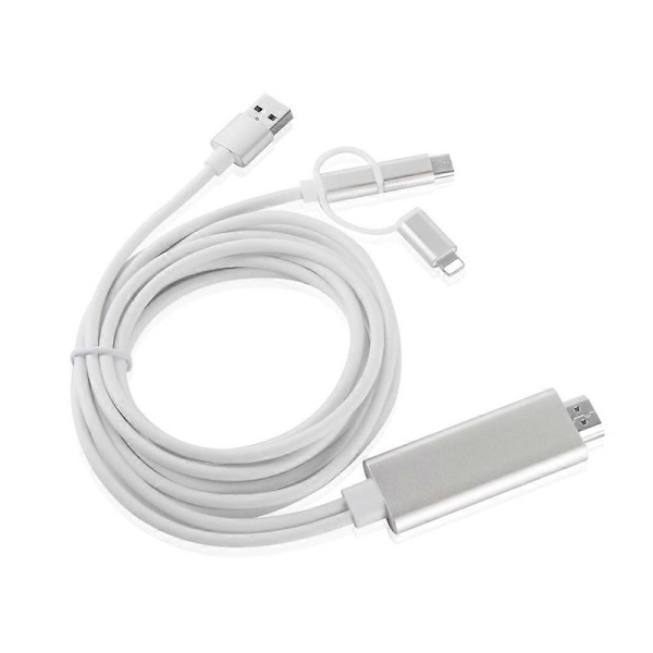 3-in-1 Lightning/Type-C/Micro USB - HDMI HD -sovitinkaapeli iOS- ja Android-laitteille, näytön peilaus