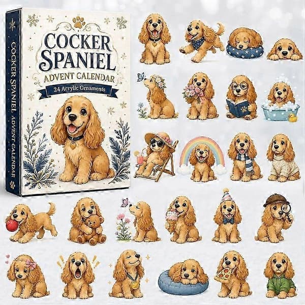 Cocker Spaniel Have-tema Julekalender Blind Box Ornament, PVC Akryl, Semi-håndlavet, Moderne Minimalistisk Stil, Størrelser A-D, Flad/3D Farve bp D 3D version