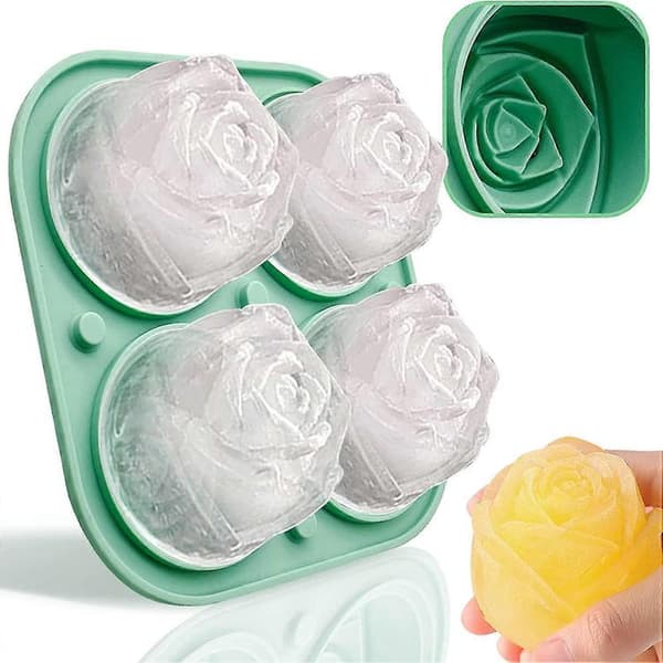Silikone isterningebakker, Rose isterningeforme, fødevaregodkendte isforme, 4 celler, roseformet gave