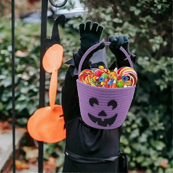 Halloween-kurv i plast til knask eller knep, gresskar-godteribøtte for barnefestdekorasjon