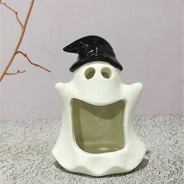 Spøkelse telysholder keramikk Halloween lysestake dekorasjon 2 stk