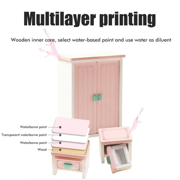 Flickor Tre Rosa Sovrum Lekset Låtsaslek Dockhus Möbler Set Simulering Miniatyr Display Modell 0.5