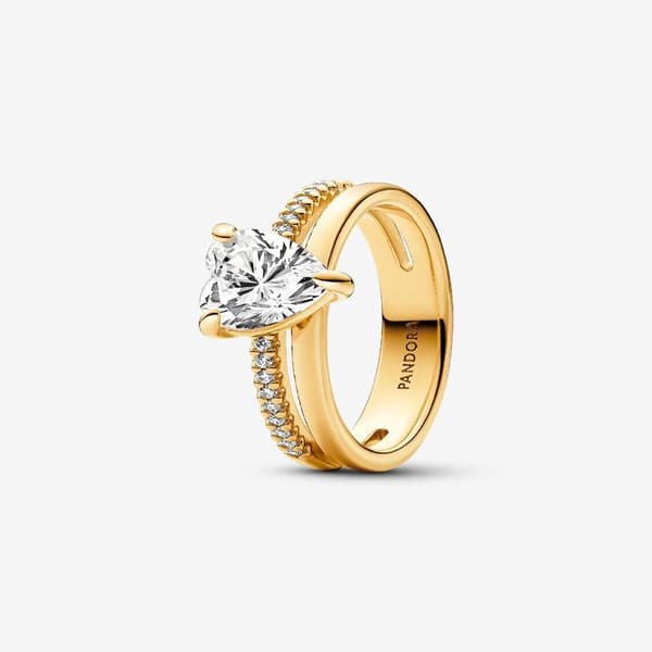 Pandora - Dobbelt Bånd Hjerte Ring - 14k guldbelægning Circumference: 54mm
