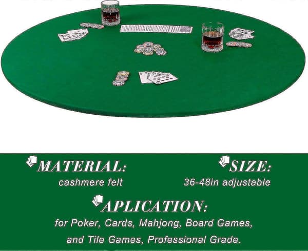 Elastisk borddug til pokerbridge, velegnet til 36-48 tommer spil med essentielt tilbehørssæt