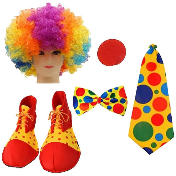 Klovnekostumesæt, 5 stk. prikket tilbehør til Halloween, Karneval A