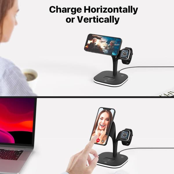 Ladestation til iPhone, Apple Watch & AirPods - Induktion Sort Svart