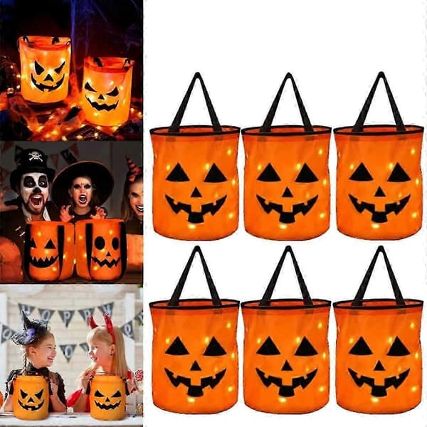 LED-oplyst Halloween græskar-slikspand til trick-or-treat-fest