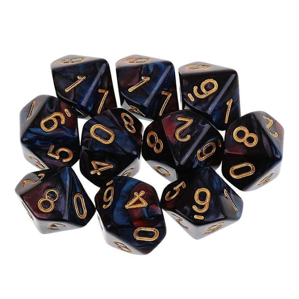 10 stk 10-sidige terninger D10 polyedriske terninger for Dungeons and Dragons brettspill rød blå