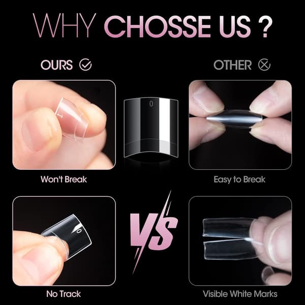 500 Pieces Short Nail Tips for Acrylic Nails, Clear Fake Short Artificial Tips with Box